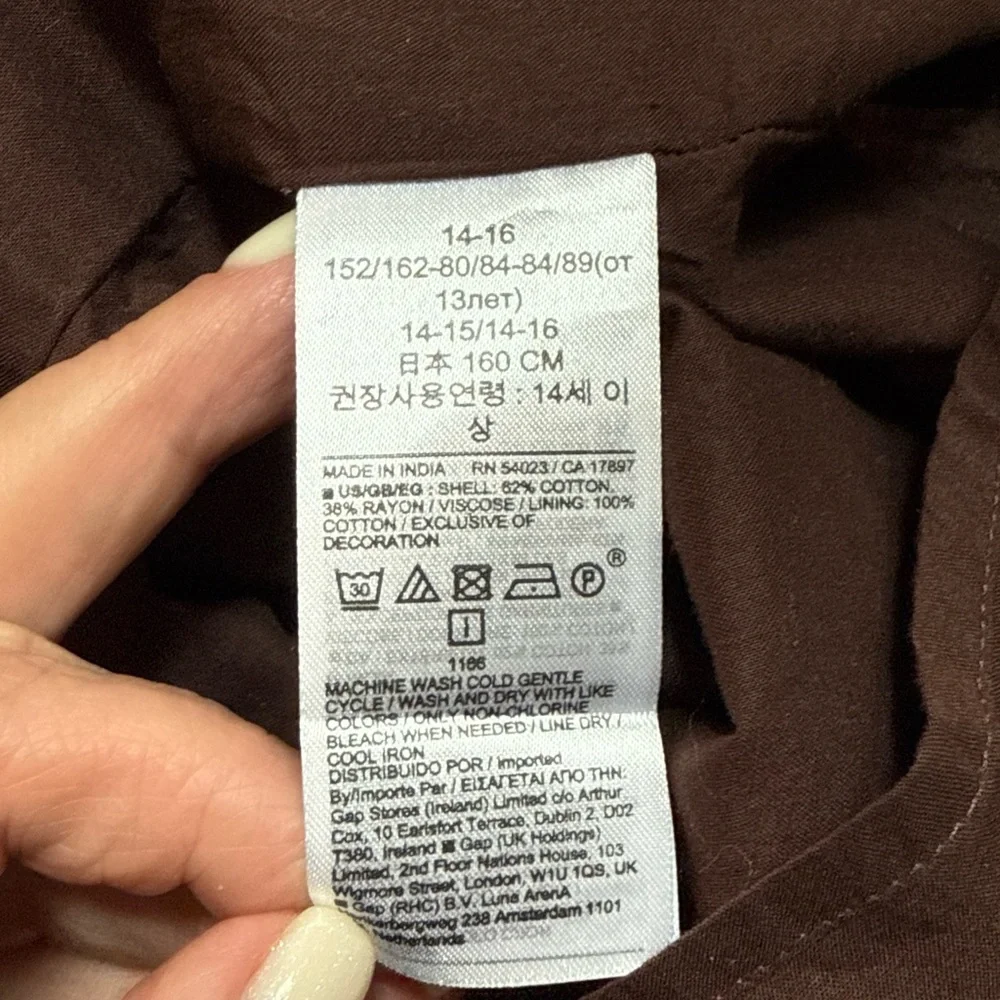 GAP Kids Chocolate Brown Casual Dress Baby Doll V-neck Girl Size 14-16